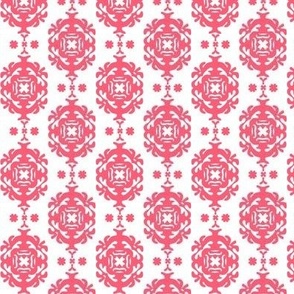 438 - Small scale Hot Pink and White Modern Damask Papercut:  small scale for home decor, apparel and soft furnishings