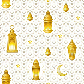 Ramadan lanterns. Arabic geometry ornaments on white