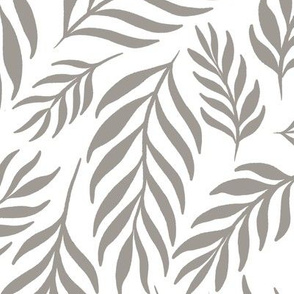 Ferns in Soothing Taupe on White - Extra Large