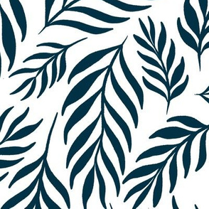 Ferns in Nautical Navy on White - Extra Large