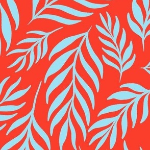 Ferns in Sky Blue on Coastal Red - Extra large