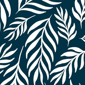 Ferns in White on Nautical Navy - Extra Large