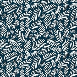 Ferns in White on Nautical Navy - Small