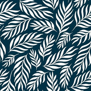 Ferns in White on Nautical Navy - Medium