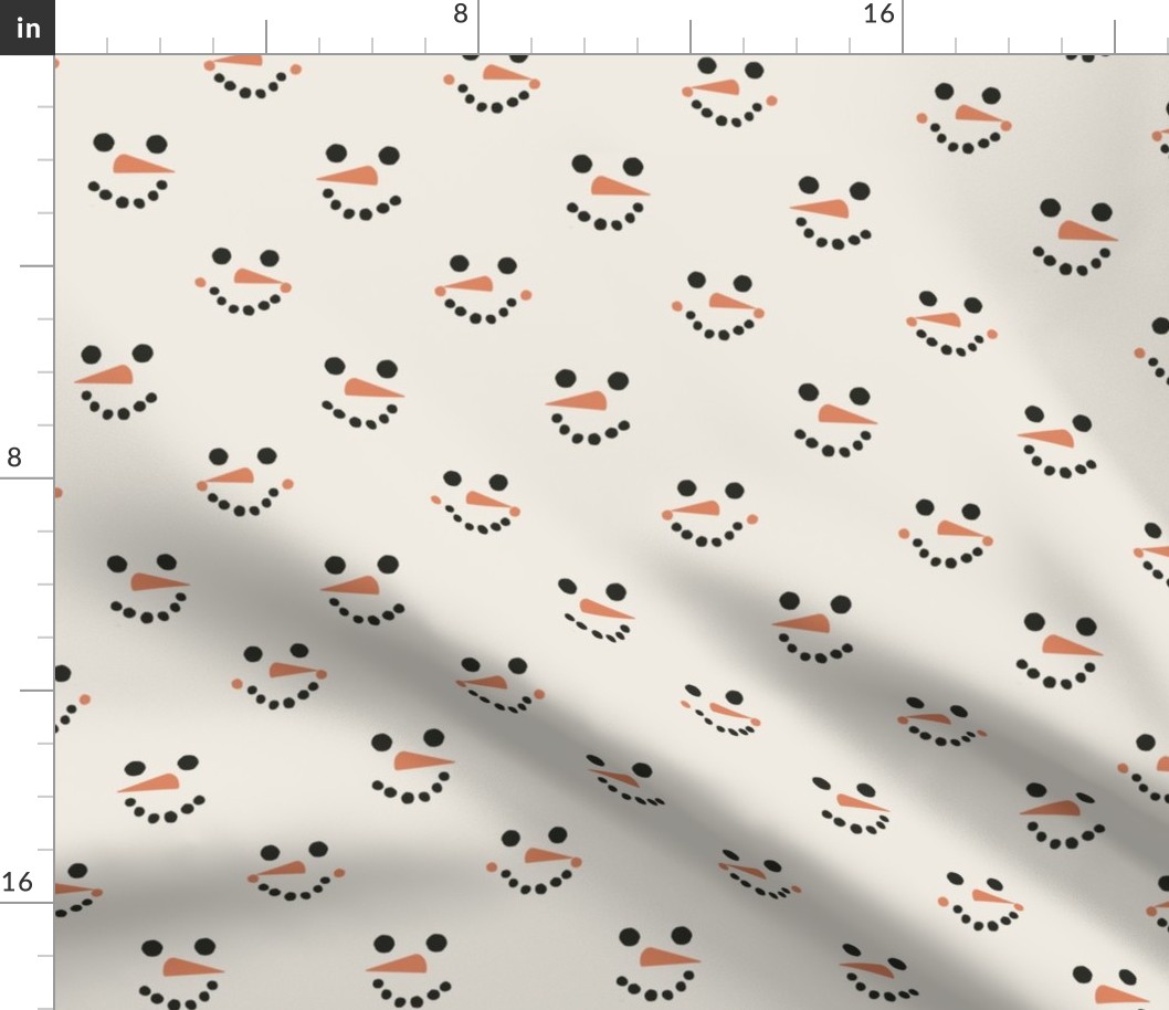 LARGE - snowman faces fabric - minimal fabric, minimal christmas fabric, boho christmas