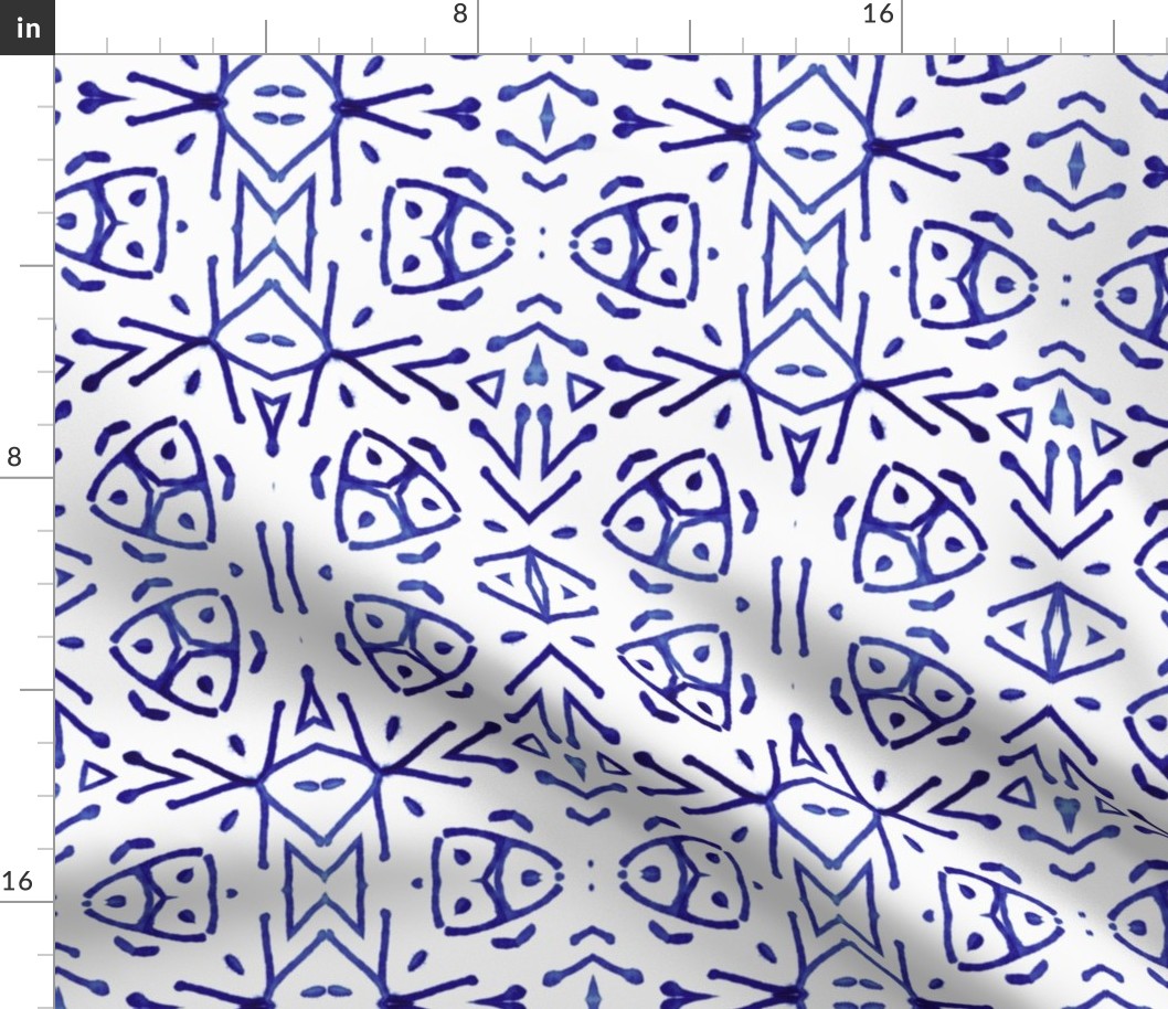 Global Block Print in Cobalt on White