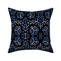 Global Block Print in Blue on Black