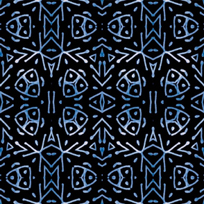 Global Block Print in Blue on Black
