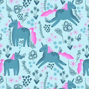 Playful Unicorns and Butterflies on Teal