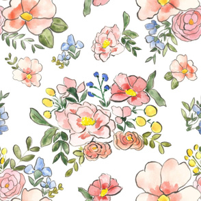 cottage florals on white - large 