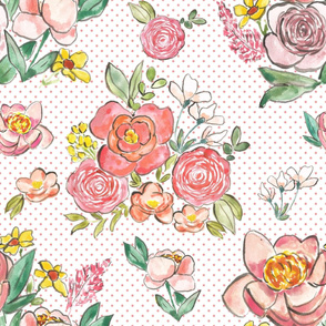 cottage garden on blush polka dots 