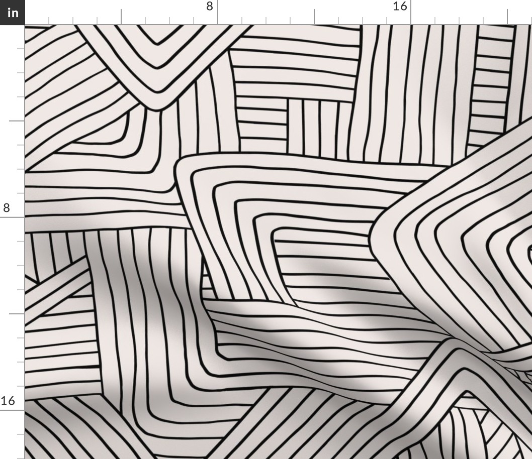 Little Maze stripes minimal Scandinavian grid style trend abstract geometric print monochrome off white black JUMBO