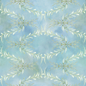 Rococo Seaweed on Muted Gray-Blue