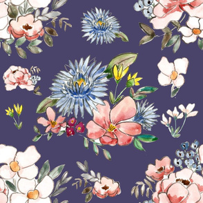 cottage floral bouquets on muted navy 