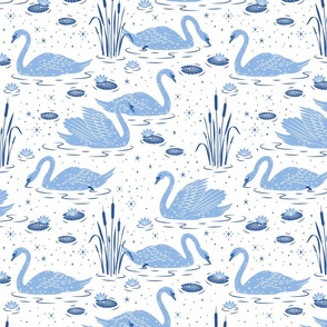 Summer Swan - white blue -large scale