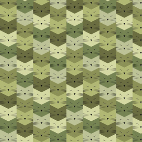 small scale cats - pixie cat shades of green - cats fabric