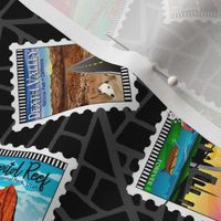 National Park Tossed Postage Stamps Black