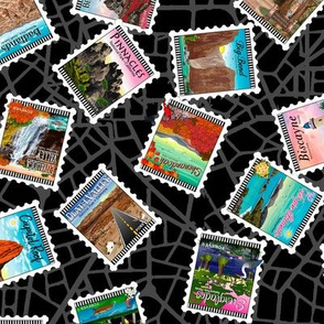 National Park Tossed Postage Stamps Black