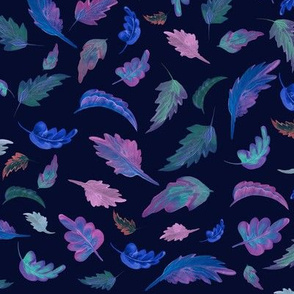 Colorful leaves on a dark blue background 