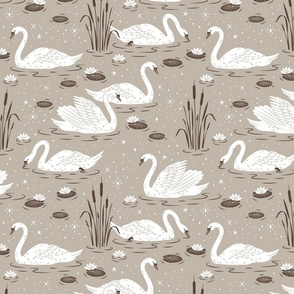 Summer Swan - neutral beige tan brown - large scale