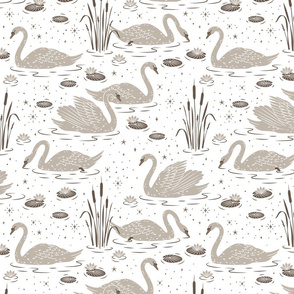 Summer Swan - white neutral beige tan brown - large scale