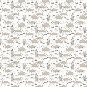 Summer Swan - white neutral beige tan brown- small scale