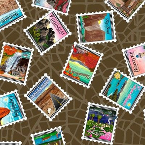 National Park Tossed Postage Stamps Brown