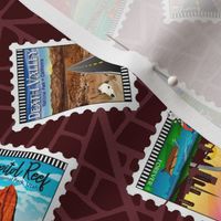 National Park Tossed Postage Stamps Burgundy