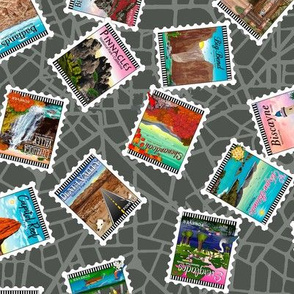 National Park Tossed Postage Stamps Grey
