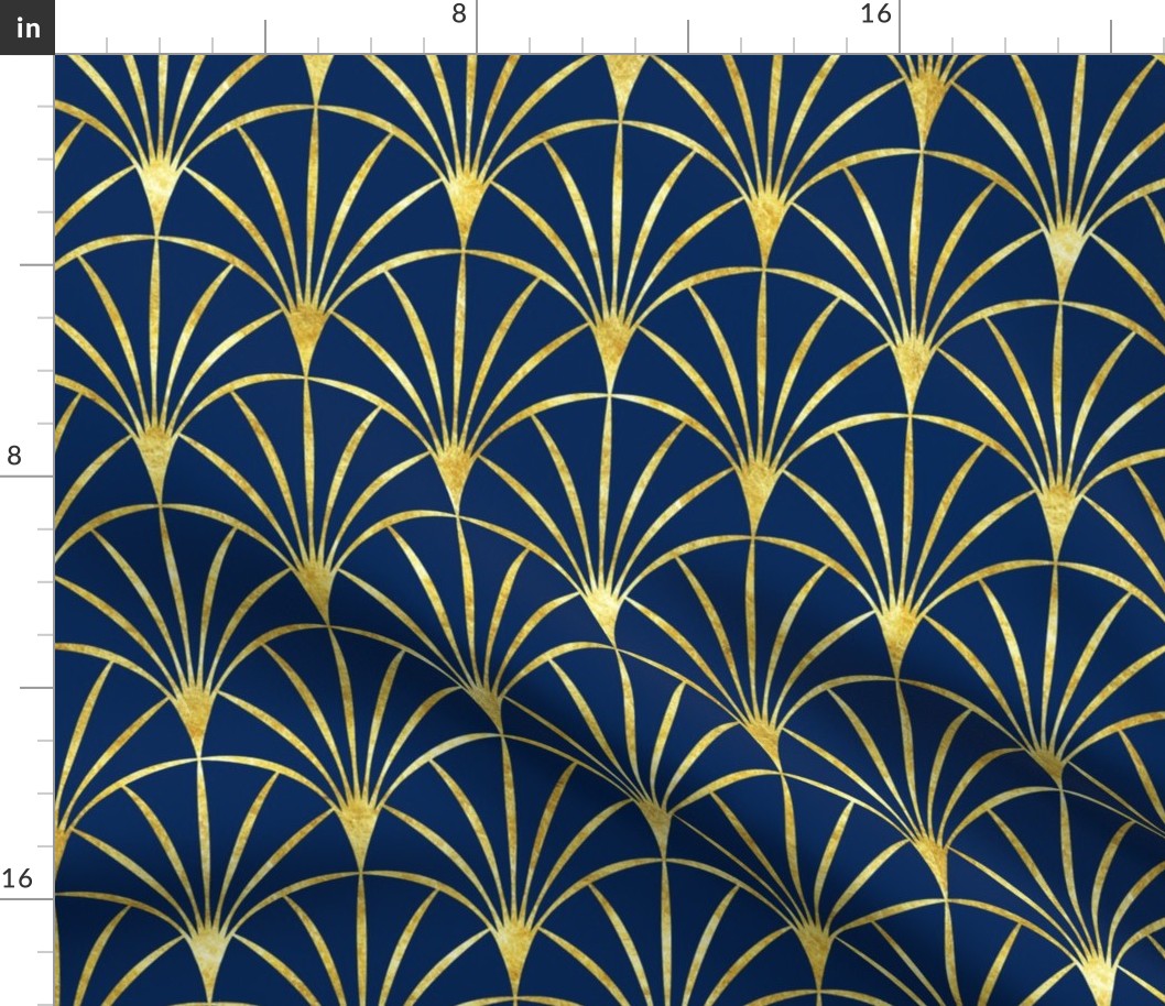 Art Deco cobalt blue thin gold fans Wallpaper