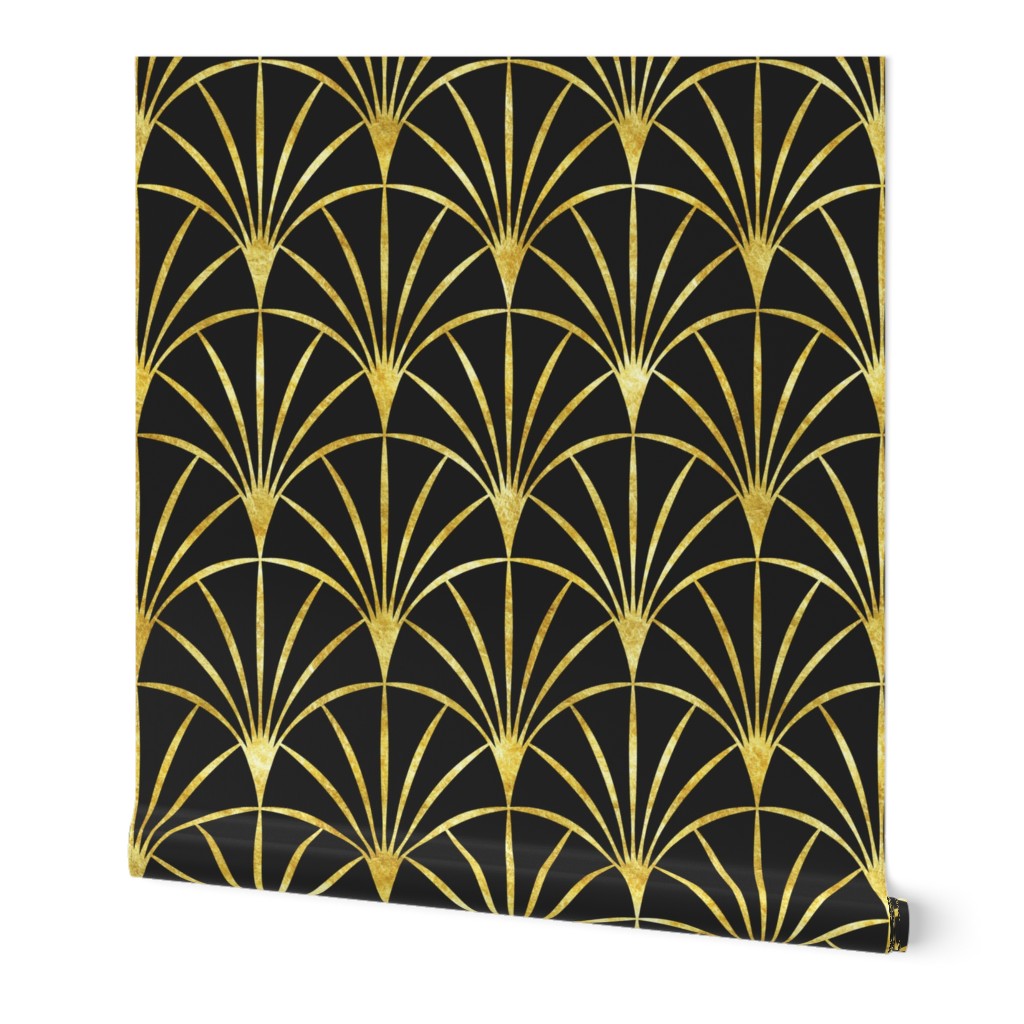 Art Deco black thin gold fans Wallpaper