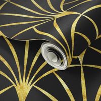 Art Deco black thin gold fans Wallpaper