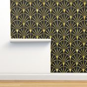 Art Deco black thin gold fans Wallpaper