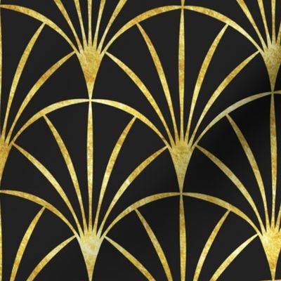Art Deco black thin gold fans Wallpaper