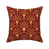 Art Deco red burgundy thin gold fans Wallpaper