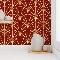 Art Deco red burgundy thin gold fans