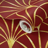 Art Deco red burgundy thin gold fans