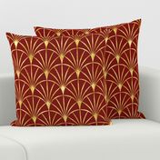 Art Deco red burgundy thin gold fans