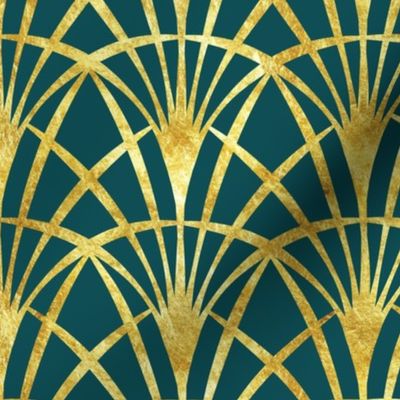 Art Deco emerald green gold lace thin fans Wallpaper