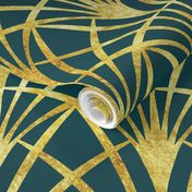 Art Deco emerald green gold lace thin fans Wallpaper