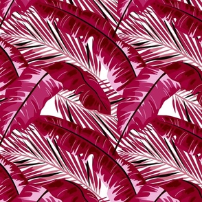 TROPICAL LEAVES - LARGE, PINK ON WHITE