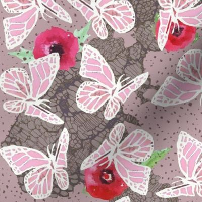 butterflies on lace dotty pink