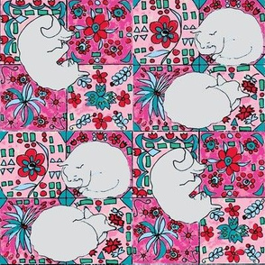 White Cats, Spanish Tile-Pink