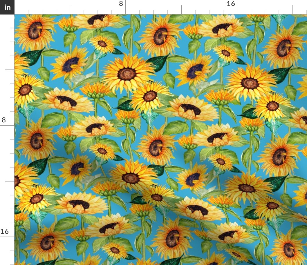 sunflowers on stalks aquarius  blue