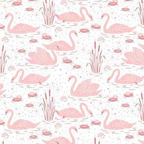 Summer Swan - white coral pink- large scale