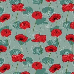 Poppies on green background