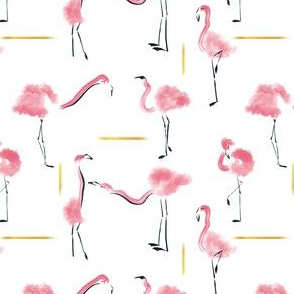 Flamingo - pink and gold on white