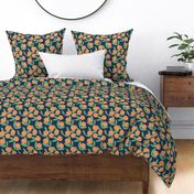 Citrus summer garden fruit and leaves botanical branch tropical spring design navy blue orange green