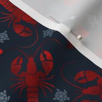 lobster love red on dark blue small