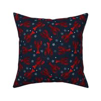 lobster love red on dark blue small